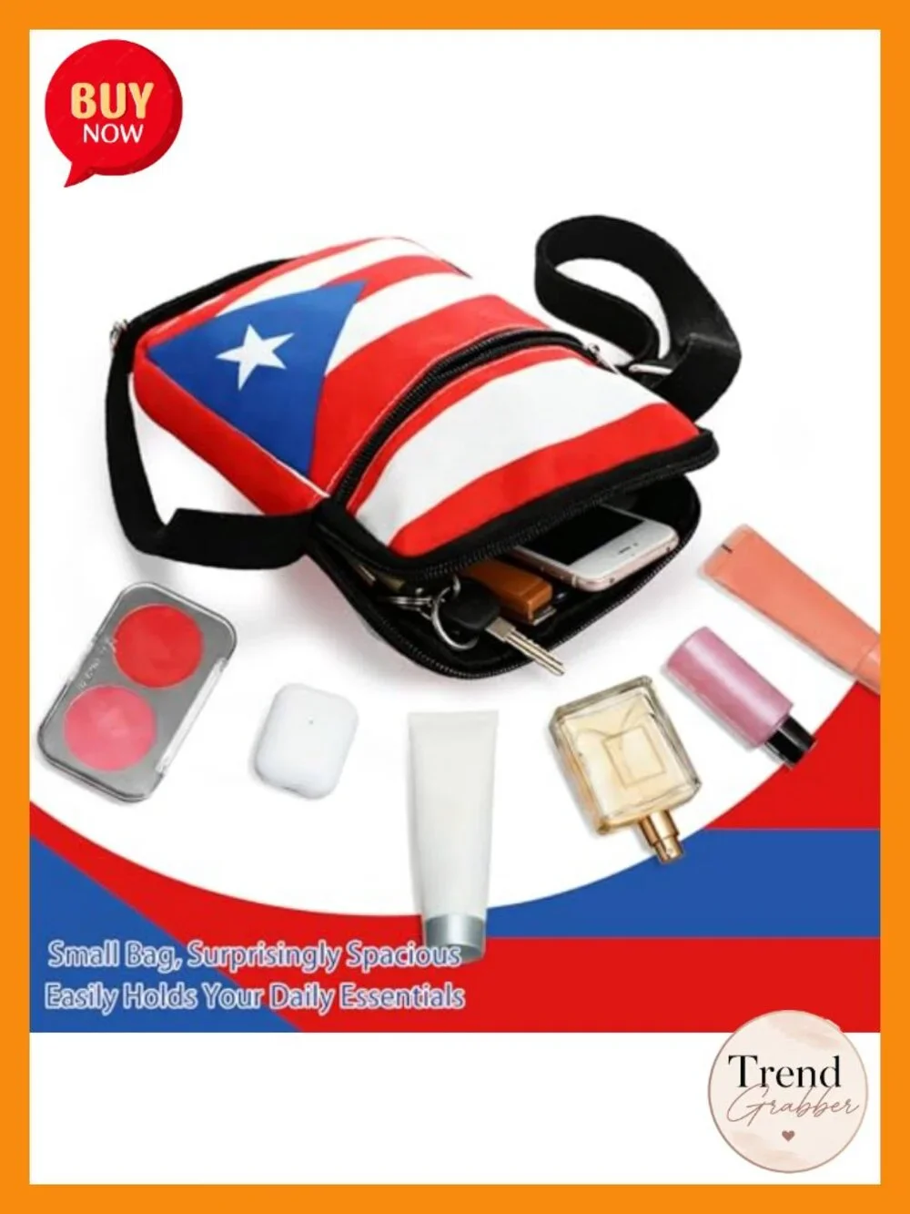 Puerto Rico Crossbody Bags - 6 Pack, Oxford Cloth Mini Sling Purses for Travel
